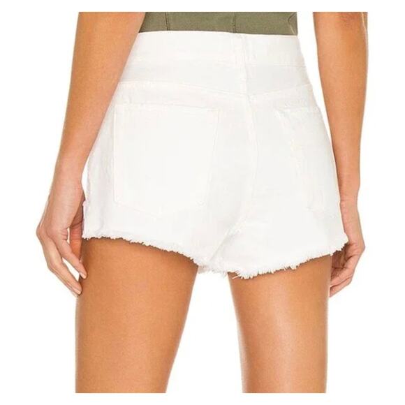 FRAME White Rumpled Blanc Grind High Rise Raw Hem Fringe Denim Shorts Sz 34 - Picture 4 of 7